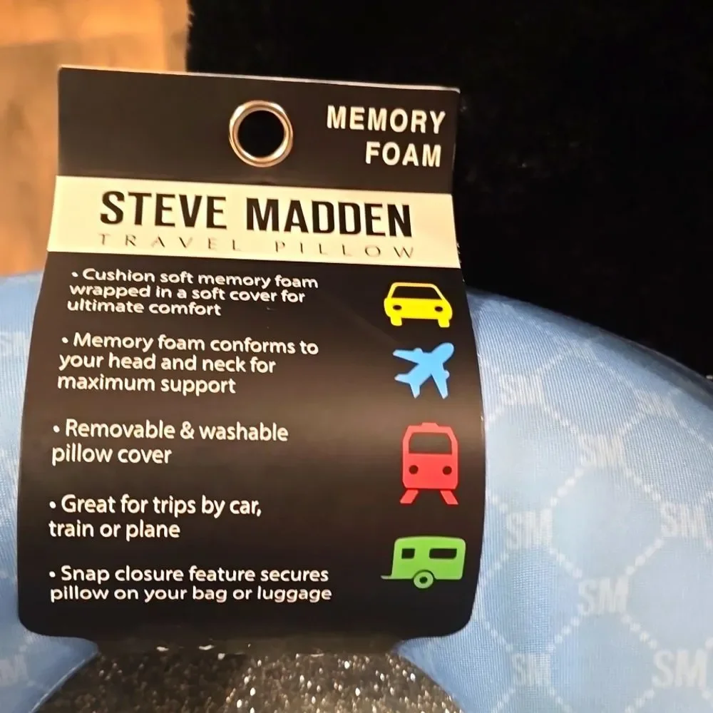 Steve Madden Logo Memory Foam Travel‎ Pillow- Blue